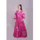 Boho Style Ukrainian Embroidered Maxi Broad Dress Pink with White Embroidery